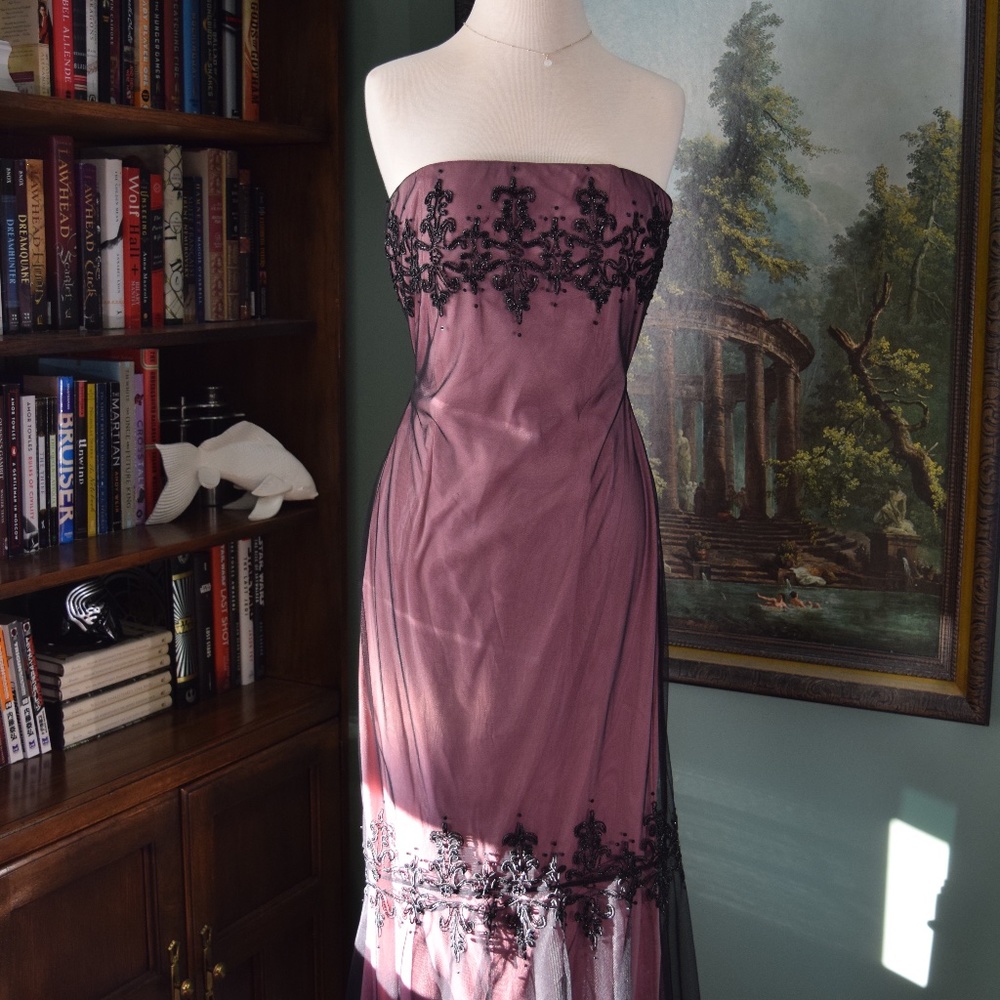 Black Toile Beaded Evening Gown